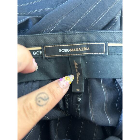 BCBGMAXAZARIA Black w/ Brown & White Pinstripe Wide Leg Zip Up Camilla Pant 2 - Picture 7 of 13